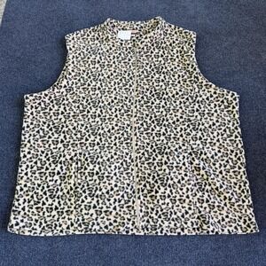 Tudor Court Vest Womens 3X Brown Leopard Fleece Full Zip Pockets Animal Print